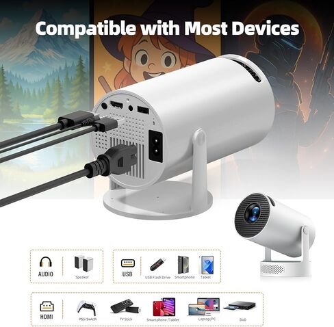 Mini Projector with WiFi and Bluetooth, 4K Projector, 270° Rotatable Portable Projector for Bedroom, 130'' Display Smart Projector Home Theater Compatible with iPhone/TV Stick/HDMI/USB/Laptop in Saudi Arabia