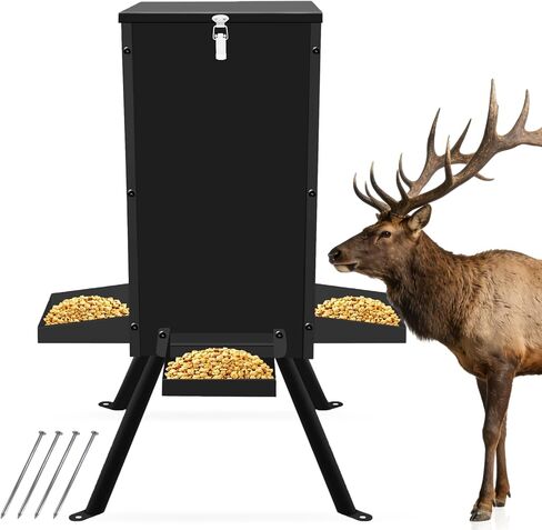 120LB Gravity Deer Feeder, Thickened Steel Gravity Automatic Hunting Game Feeders with Triangular Legs, Battery-Free Hanging Deer Feeder for Remote Wildlife Hunting Zones in Saudi Arabia