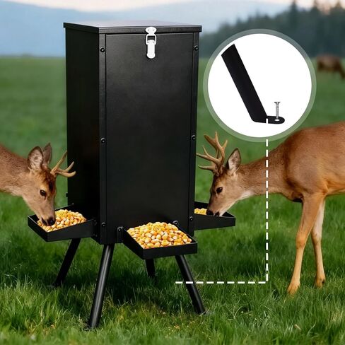 120LB Gravity Deer Feeder, Thickened Steel Gravity Automatic Hunting Game Feeders with Triangular Legs, Battery-Free Hanging Deer Feeder for Remote Wildlife Hunting Zones in Saudi Arabia
