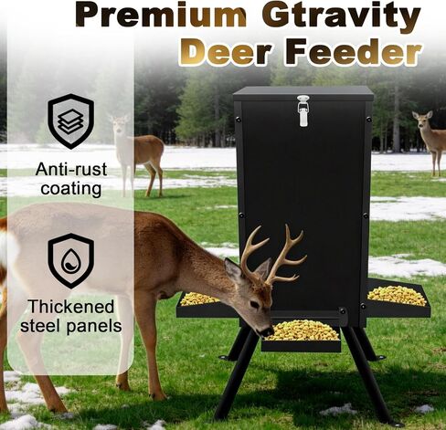 120LB Gravity Deer Feeder, Thickened Steel Gravity Automatic Hunting Game Feeders with Triangular Legs, Battery-Free Hanging Deer Feeder for Remote Wildlife Hunting Zones in Saudi Arabia