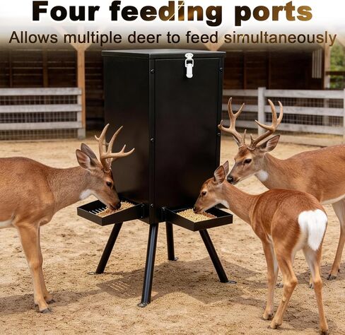 120LB Gravity Deer Feeder, Thickened Steel Gravity Automatic Hunting Game Feeders with Triangular Legs, Battery-Free Hanging Deer Feeder for Remote Wildlife Hunting Zones in Saudi Arabia