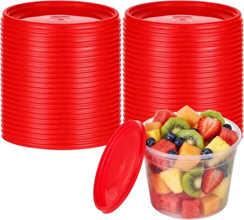 50 Pack Clear Deli Container Lids Plastic Reusable Lids for 8, 16, 32oz Deli Container Soup, Freezer, Microwave, Dishwasher Safe, Not Include Cups in Saudi Arabia
