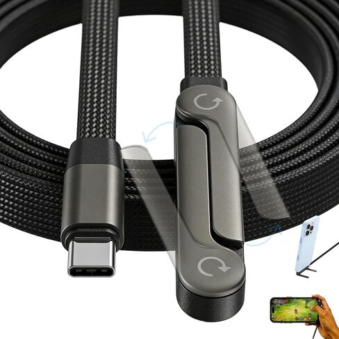 240W USB C to USB C Ultra Fast Charging Cable with Invisible Stand Flat Phone Charger 90 Degree Right Angle Plug T Shaped Foldable Stand Multi Functional Cord Black 4.9 Ft in Saudi Arabia