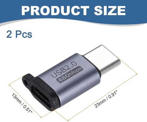 2Pcs Micro USB to Type C Adapter, Micro USB Male to Type C Female Converter Connector for Laptop PC Phone Car in Saudi Arabia