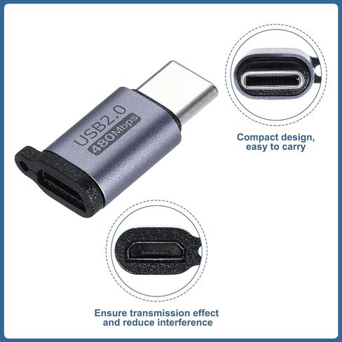 2Pcs Micro USB to Type C Adapter, Micro USB Male to Type C Female Converter Connector for Laptop PC Phone Car in Saudi Arabia