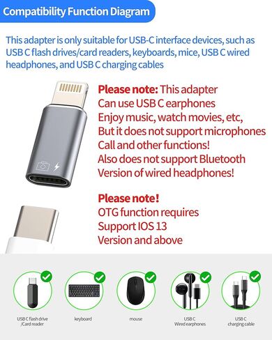 محول صوت OTG USB-C إلى Lightning (عبوة من قطعتين) لأجهزة iPhone وiPad وأجهزة Apple وكابل أنثى إلى ذكر وقارئ بطاقات وسماعات رأس وكاميرا ومنفذ شحن دونجل من النوع C وملحقات سماعات الأذن in Saudi Arabia