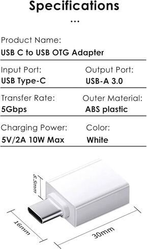 USB C to USB Adapter (2 Pack), USB 3.0 to Type C OTG Adapter, 5Gbps High-Speed Data Transfer, Compatible with MacBook Pro/Air, Thunderbolt 3/4, iPhone 17/16/15, iPad, Samsung Galaxy and More, White in Saudi Arabia