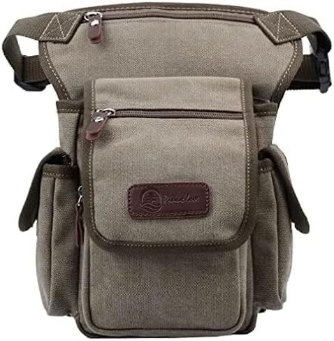 Canvas Drop Leg Bag Waist Pack Thigh Bag for Men Women Tactical Military Motorcycle Bike Cycling Hiking Camping Outdoor Travel Sling Crossbody Pouch Pack Pocket Daypack (Gray Green) in Saudi Arabia