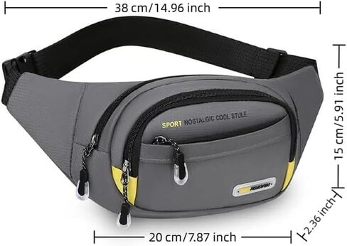 Men's Multi-Pocket Fanny Pack, Water-Resistant Waist Bag, with Multi-Pockets Large Capacity Adjustable Strap for Hiking, Running, Travel & Daily Use (Gray) in Saudi Arabia