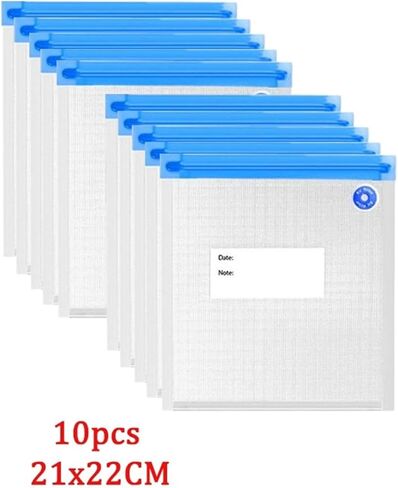 10Pcs Vacuum Sealed Storage Bag with Sealing Pump Household Sealer Air Valve Small Large Size(21x22 10PCS) in Kuwait