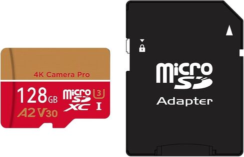 بطاقة ذاكرة Micro SD سعة 128 جيجابايت - بطاقة ذاكرة فلاش microSDXC UHS-I عالية السرعة مع محول، قراءة 100 ميجابايت/ثانية، C10 U3 A2 V60، تسجيل 4K UHD وFull HD، بطاقة TF عالمية (أسود) in Saudi Arabia