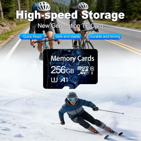 256GB Class 10 MicroSDHC Flash Memory Card with Adapter for Mobile Device Storage Phone, Tablet, Drone & Full HD Video Recording, Blue in Saudi Arabia