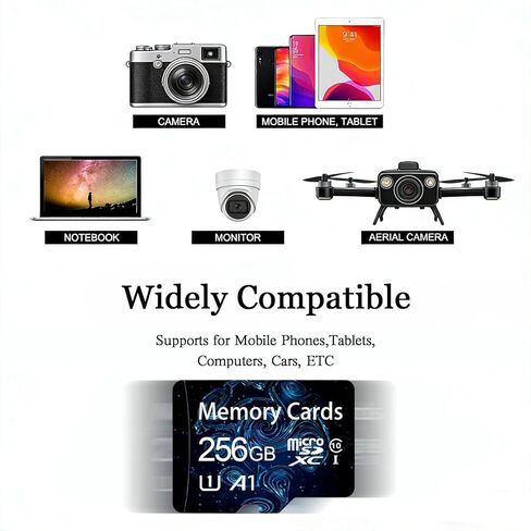256GB Class 10 MicroSDHC Flash Memory Card with Adapter for Mobile Device Storage Phone, Tablet, Drone & Full HD Video Recording, Blue in Saudi Arabia