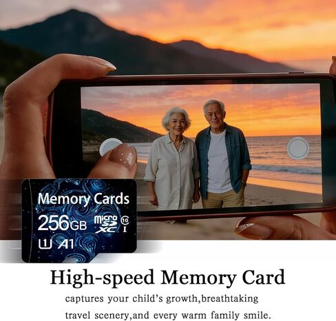 256GB Class 10 MicroSDHC Flash Memory Card with Adapter for Mobile Device Storage Phone, Tablet, Drone & Full HD Video Recording, Blue in Saudi Arabia