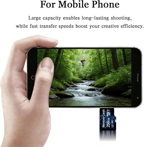 256GB Class 10 MicroSDHC Flash Memory Card with Adapter for Mobile Device Storage Phone, Tablet, Drone & Full HD Video Recording, Blue in Saudi Arabia