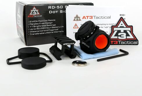 AT3 التكتيكية RD-50 PRO Red Dot Sight مع ارتفاع .83 بوصة - للشهادة المطلقة مع مشاهد حديدية - 2 MOA نطاق نقطة حمراء مدمجة in Kuwait