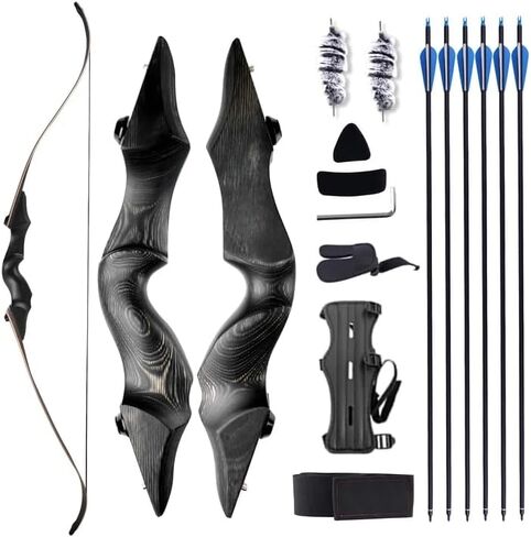 قوس منحني Black Hunter مقاس 60 بوصة لليد اليمنى مصمم هندسيًا لقبضة مريحة مناسبة للمبتدئين وعشاق الأقواس الطويلة للتدريب أو الصيد in Saudi Arabia