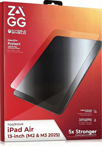 واقي شاشة ZAGG Glass Elite لجهاز iPad Air 13 بوصة M3/M2 (2025/2024) - زجاج مقسى أقوى 5X، حماية من الخدش والكسر، مقاوم للتلطخ، سهل التركيب، صديق للحافظة in Saudi Arabia