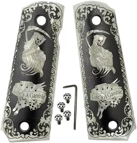 1911 Grips Full-Size Custom Engraved Grim Reaper | Durable Pistol Panels for Colt & Clones in Kuwait