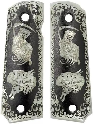 1911 Grips Full-Size Custom Engraved Grim Reaper | Durable Pistol Panels for Colt & Clones in Kuwait