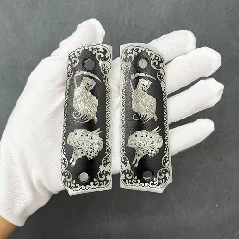 1911 Grips Full-Size Custom Engraved Grim Reaper | Durable Pistol Panels for Colt & Clones in Kuwait