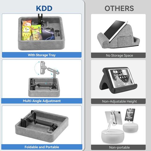 KDD Tablet Pillow Stand - Multi-Angle Adjustable iPad Holder for Lap, Bed and Desk - Foldable Kindle Soft Pad Dock with Storage Tray Compatible with iPad Pro 12.9, Air Mini, Phone, E-Reader in Saudi Arabia