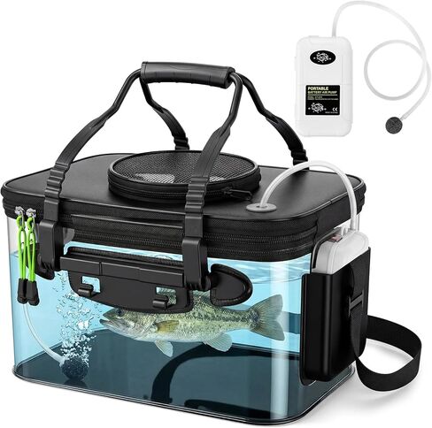Shappy Foldable Fishing Bucket - 4 Gallon Lid Container Set with Air Pump, Multifunctional Live Bait Bucket with Aeration Hole for Outdoor Fishing & Moving, Battery Not Included in Saudi Arabia