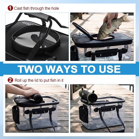 Shappy Foldable Fishing Bucket - 4 Gallon Lid Container Set with Air Pump, Multifunctional Live Bait Bucket with Aeration Hole for Outdoor Fishing & Moving, Battery Not Included in Saudi Arabia