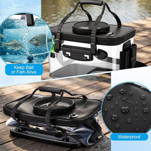 Shappy Foldable Fishing Bucket - 4 Gallon Lid Container Set with Air Pump, Multifunctional Live Bait Bucket with Aeration Hole for Outdoor Fishing & Moving, Battery Not Included in Saudi Arabia
