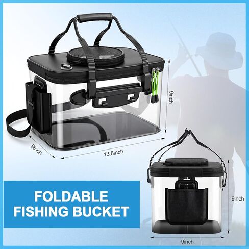 Shappy Foldable Fishing Bucket - 4 Gallon Lid Container Set with Air Pump, Multifunctional Live Bait Bucket with Aeration Hole for Outdoor Fishing & Moving, Battery Not Included in Saudi Arabia