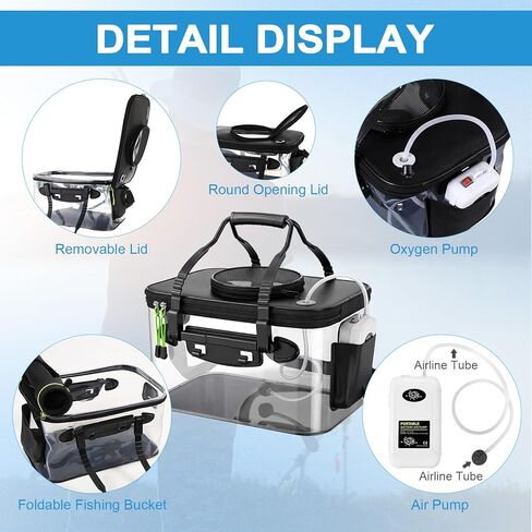 Shappy Foldable Fishing Bucket - 4 Gallon Lid Container Set with Air Pump, Multifunctional Live Bait Bucket with Aeration Hole for Outdoor Fishing & Moving, Battery Not Included in Saudi Arabia
