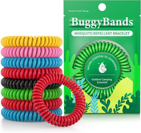 BuggyBands 24 Pack Mosquito Bracelets, Mosquito Bands for Adults and Kids with Individually Wrapped & DEET Free, Natural and Waterproof Wristbands Citronella Bracelets for Camping Hiking in Saudi Arabia