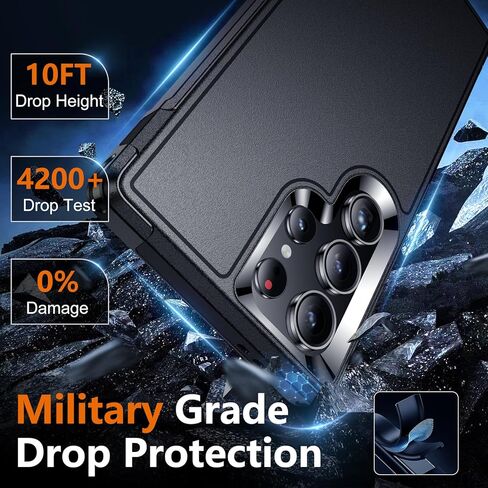 جراب SPIDERCASE مصمم لهاتف Samsung Galaxy S24 Ultra، [حماية من السقوط بدرجة عسكرية 10 أقدام]، عبوتان [واقي شاشة من الزجاج المقسى + واقي عدسة الكاميرا] جراب شديد التحمل مقاوم للصدمات، أسود in Kuwait