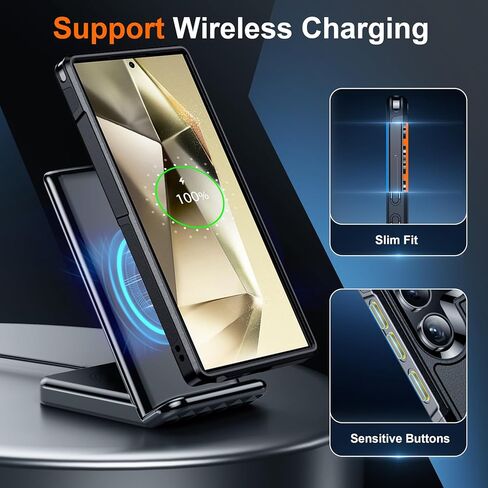 جراب SPIDERCASE مصمم لهاتف Samsung Galaxy S24 Ultra، [حماية من السقوط بدرجة عسكرية 10 أقدام]، عبوتان [واقي شاشة من الزجاج المقسى + واقي عدسة الكاميرا] جراب شديد التحمل مقاوم للصدمات، أسود in Kuwait
