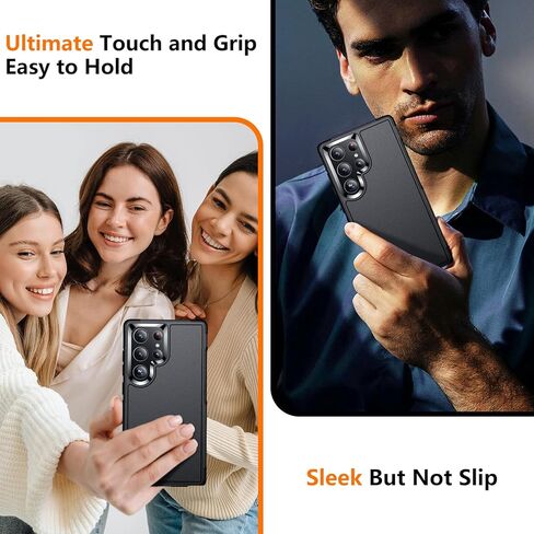 جراب SPIDERCASE مصمم لهاتف Samsung Galaxy S24 Ultra، [حماية من السقوط بدرجة عسكرية 10 أقدام]، عبوتان [واقي شاشة من الزجاج المقسى + واقي عدسة الكاميرا] جراب شديد التحمل مقاوم للصدمات، أسود in Kuwait