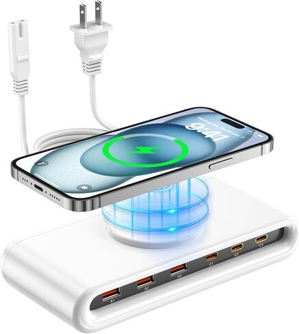 محطة شحن USB C مع شاحن لاسلكي 10 وات، كتلة شاحن USB C 145 وات مع سلك تمديد 5 أقدام، محطة شحن USB متعددة 7 في 1 للمكتب المنزلي (أخضر) in Saudi Arabia