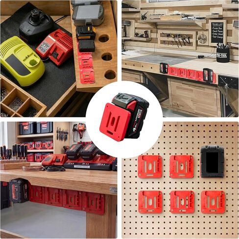 حامل بطارية SWER 12 حزمة M18، متوافق مع Milwaukee M18، حامل أدوات تخزين البطارية على الحائط، أحمر in Kuwait