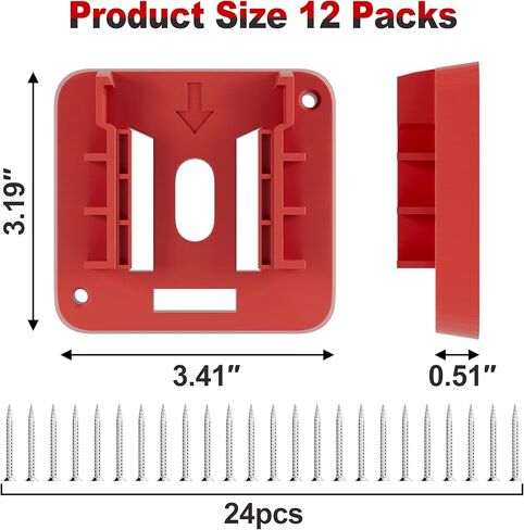 حامل بطارية SWER 12 حزمة M18، متوافق مع Milwaukee M18، حامل أدوات تخزين البطارية على الحائط، أحمر in Kuwait