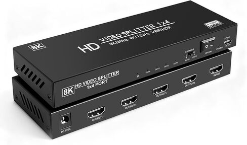 8K hdmi Splitter 1 in 4 Out, 1x4 hdmi 2.1 Splitter 8K@60Hz 4K@120Hz,48 Gbps,EDID,Auto Down Scaler,HDCP 2.3,VRR,HDR10+,3D,Only Duplication/Mirror Screens (Not Extend) for PS5, Xbox, HDTV, Laptop. in Saudi Arabia