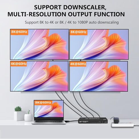 8K hdmi Splitter 1 in 4 Out, 1x4 hdmi 2.1 Splitter 8K@60Hz 4K@120Hz,48 Gbps,EDID,Auto Down Scaler,HDCP 2.3,VRR,HDR10+,3D,Only Duplication/Mirror Screens (Not Extend) for PS5, Xbox, HDTV, Laptop. in Saudi Arabia