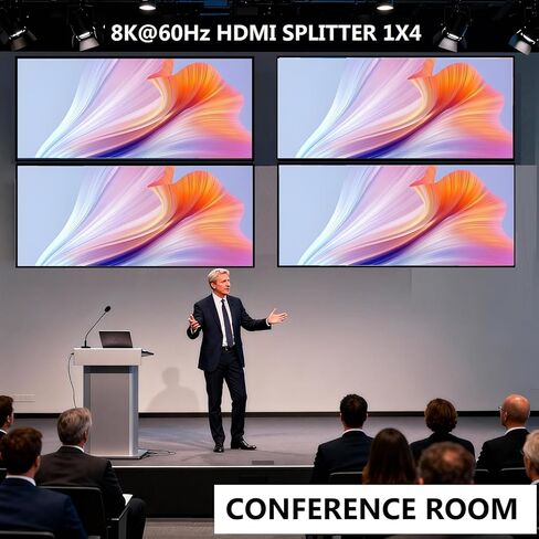 8K hdmi Splitter 1 in 4 Out, 1x4 hdmi 2.1 Splitter 8K@60Hz 4K@120Hz,48 Gbps,EDID,Auto Down Scaler,HDCP 2.3,VRR,HDR10+,3D,Only Duplication/Mirror Screens (Not Extend) for PS5, Xbox, HDTV, Laptop. in Saudi Arabia