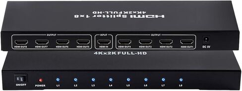 1x8 HDMI Splitter، 1 in 8 Out HDMI Splitter Audio Video Distribution Box يدعم Full HD 3D و4K x 2K متوافق مع أجهزة العرض، HDTV، STB، DVD، PS3 إلخ in Kuwait