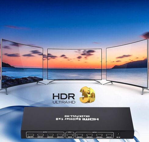 1x8 HDMI Splitter، 1 in 8 Out HDMI Splitter Audio Video Distribution Box يدعم Full HD 3D و4K x 2K متوافق مع أجهزة العرض، HDTV، STB، DVD، PS3 إلخ in Kuwait