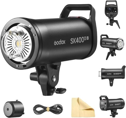 GODOX SK400IIIV Studio Flash 400Ws 2.4G Wireless Bowens Mount Strobe Light with 10W LED Modeling Lamp, GN65 5700K ±200K 0.1-1.5s Fast Recycle Time for Portrait Product Wedding Photography in Saudi Arabia