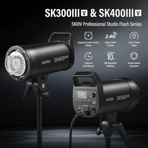 GODOX SK400IIIV Studio Flash 400Ws 2.4G Wireless Bowens Mount Strobe Light with 10W LED Modeling Lamp, GN65 5700K ±200K 0.1-1.5s Fast Recycle Time for Portrait Product Wedding Photography in Saudi Arabia