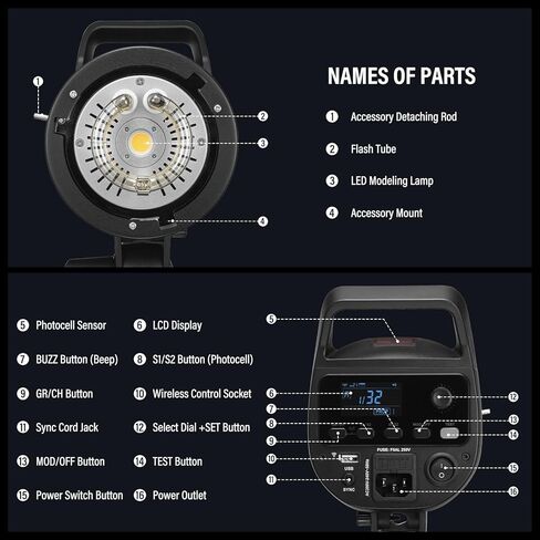 GODOX SK400IIIV Studio Flash 400Ws 2.4G Wireless Bowens Mount Strobe Light with 10W LED Modeling Lamp, GN65 5700K ±200K 0.1-1.5s Fast Recycle Time for Portrait Product Wedding Photography in Saudi Arabia