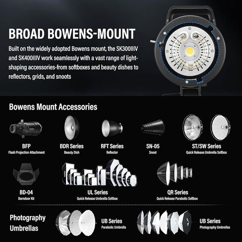 GODOX SK400IIIV Studio Flash 400Ws 2.4G Wireless Bowens Mount Strobe Light with 10W LED Modeling Lamp, GN65 5700K ±200K 0.1-1.5s Fast Recycle Time for Portrait Product Wedding Photography in Saudi Arabia