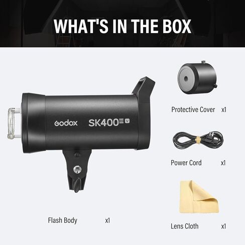 GODOX SK400IIIV Studio Flash 400Ws 2.4G Wireless Bowens Mount Strobe Light with 10W LED Modeling Lamp, GN65 5700K ±200K 0.1-1.5s Fast Recycle Time for Portrait Product Wedding Photography in Saudi Arabia