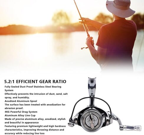 Spinning Fishing Reel, 4KG Drag 5.2:1 Gear Ratio Spinning Reel for Saltwater Freshwater Ice Fishing Sea, Fish Accessories, Father Men Gift, Light Weight in Saudi Arabia