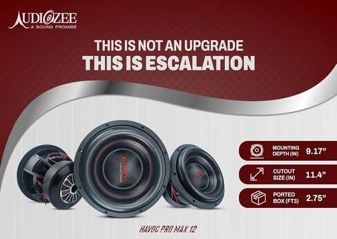 Audiozee Havoc Pro Max 12" 5000W RMS/10000W Max – Dual 2 Ohm Subwoofer, 4" 4-Layer Flat Aluminum Voice Coil, Kevlar Fiber Cone, Competition Grade Design in Saudi Arabia